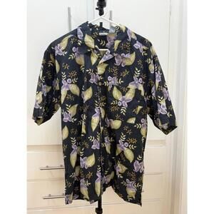 OP Ocean Pacific Floral Button Down Shirt Men’s L Black Purple